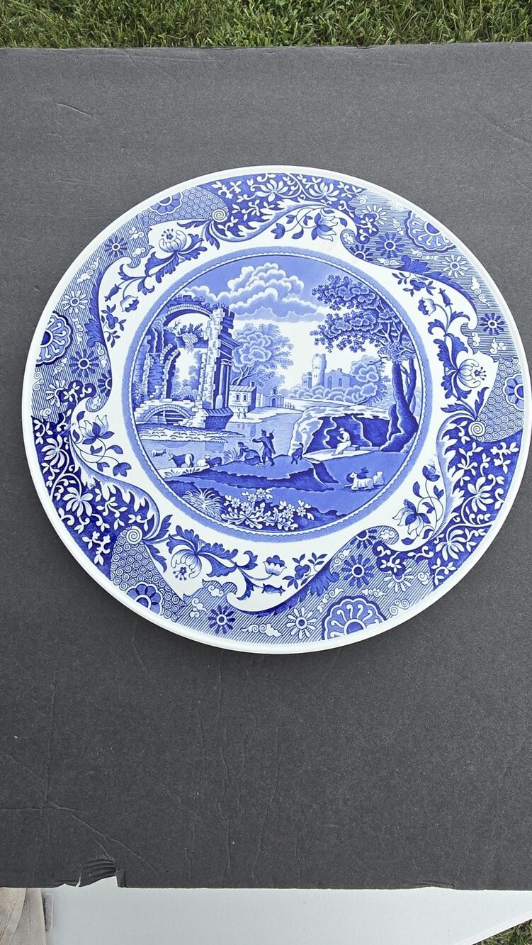 Vintage Spode Italian Platter Large 16" England Circa 1816 V Mark Blue White